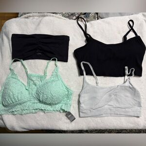AERIE Mint Lace Bralette and Black & White Bandeau Set OF 4